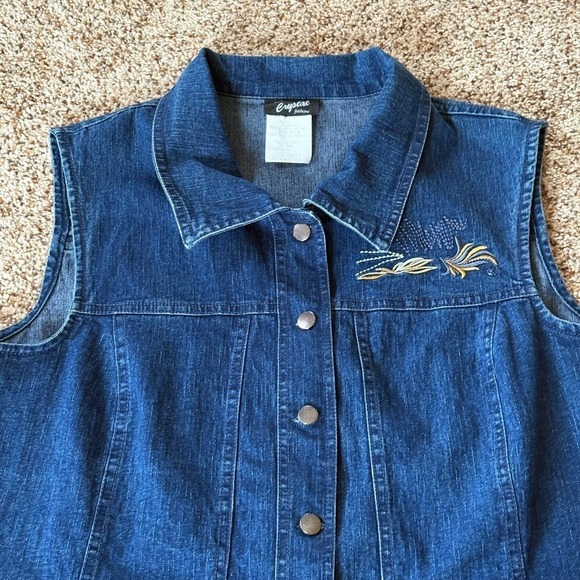 Crystal Fashions Women's Blue Denim Vest Size 14 Jean Embroidered Vtg Y2K Retro - Picture 2 of 14